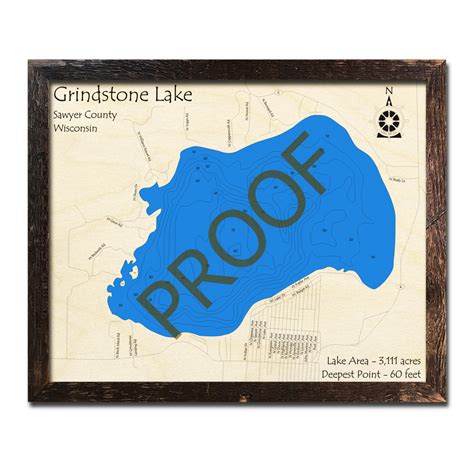 Grindstone Lake Wi Wood Map 3d Nautical Wood Charts