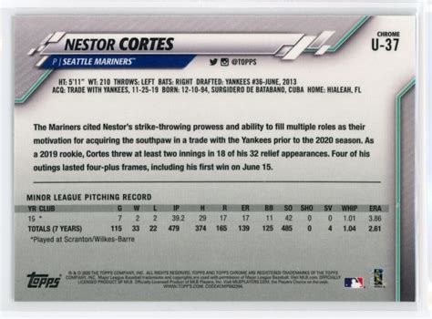 2020 Topps Chrome Update Nestor Cortes RC Seattle Mariners U 37 EBay