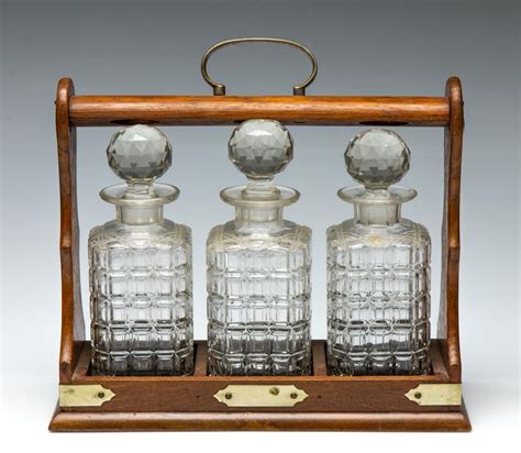 Oak Tantalus With Glass Decanters And Brass Mounts Alcohol Tantalus