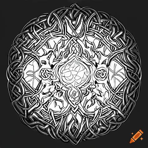 Celtic Knotwork Mountains Line Drawing Black And White