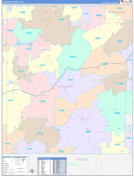 Allegany County, NY Wall Map Color Cast Style by MarketMAPS - MapSales