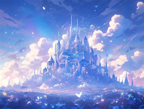 Premium AI Image | Anime castle in the sky with a lot of clouds and ...