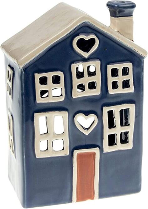 Village Pottery Navy Blue House Heart Tealight Holder Ebay