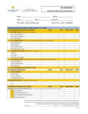 Fillable Online Sjsu Ge Checklist San Jose State University Sjsu