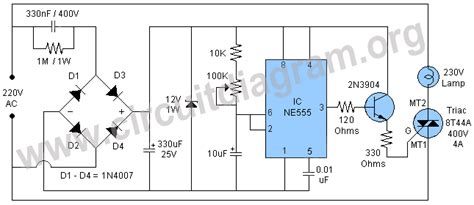 230v Bulb Lamp Flasher Using 555 Circuit Diagram