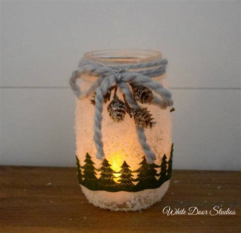 Snowy Woodland Christmas Mason Jar Luminary Christmas Etsy