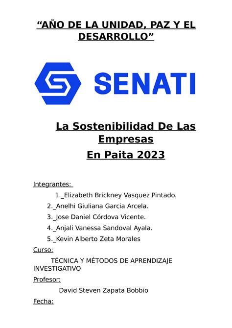 LA Sosteniblilidad DE LAS Empresas AÑO DE LA UNIDAD PAZ Y EL