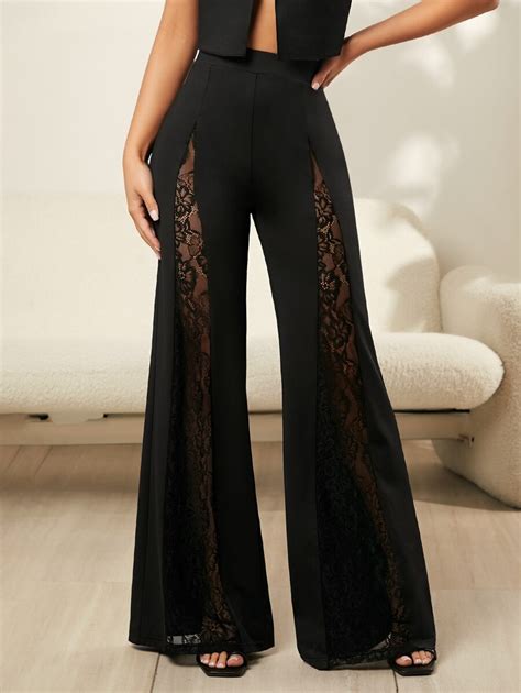 Shein Sxy Sexy Contrast Lace Flare Leg Pants Shein Usa