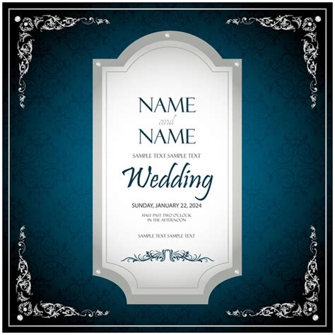 Premium Vector Blue And Silver Wedding Invitation Card Template