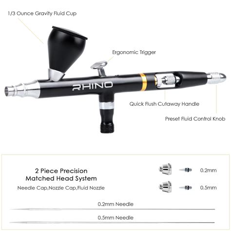 Rhinowisdom Airbrush Kit Airbrush Gun Set Dual Action Gravity With