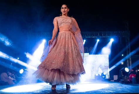 Indian Female Model Performing Ramp Walk In A Fashion Show Editorial