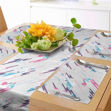 Retro Table Runner Placemats Eighties Style Abstract Futuristic