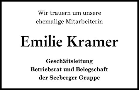 Traueranzeigen Von Emilie Kramer Allg Uer Zeitung