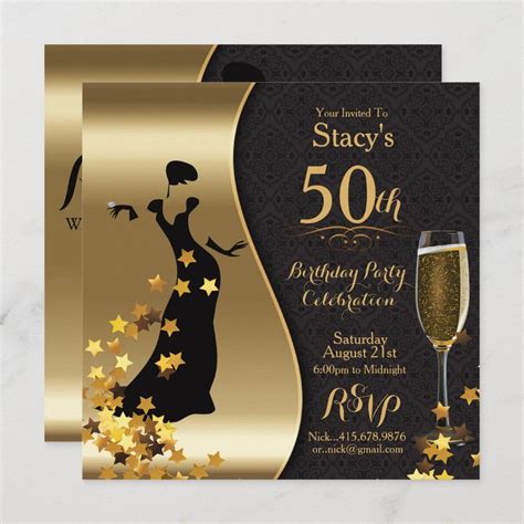 Black And Gold Art Deco 50th Birthday Invitation 50th Birthday Party