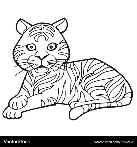 Cartoon cute tiger coloring page Royalty Free Vector Image