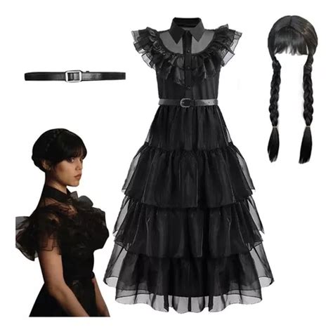 Vestido De Wednesday Addams Disfraz Negro Cosplay Baile Escolar Trajes