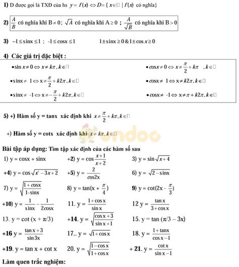 Bài Tập Hàm Số Lượng Giác Tài Liệu ôn Tập Đại Số 11
