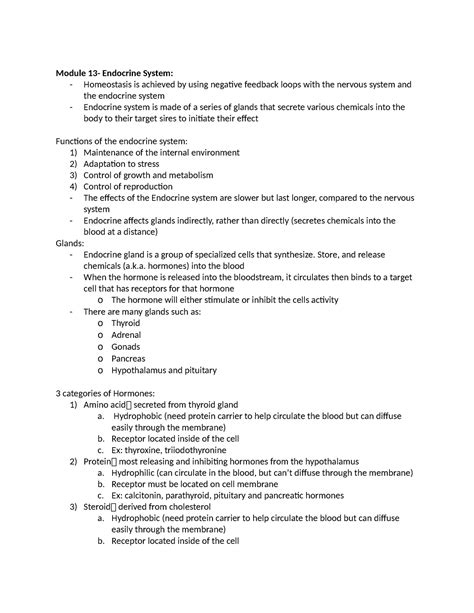 Module Lecture Note For The Final Exam Module Endocrine System