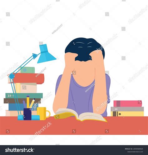 Boy Tensed Study Flat Art Stock Vector Royalty Free 2059569425