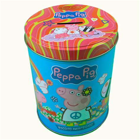 Biscoito Amanteigado Lata Cofrinho Infantil Peppa Pig Azul 100g Submarino