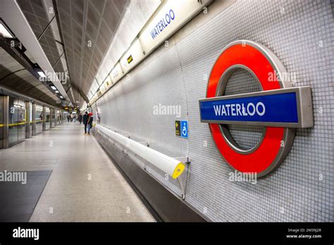 Waterloo Tube Station Roundel And Platform On The Jubilee Line London