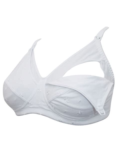 Trofe Trofé White Cotton Rich Embroidered Nursing Maternity Bra