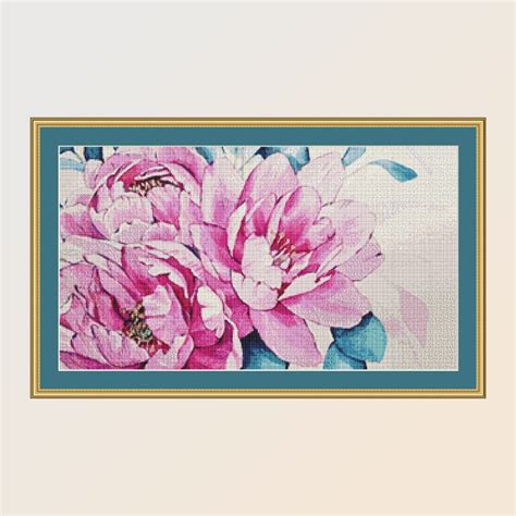 Printable Peonies Cross Stitch Pattern Instant Digital Etsy