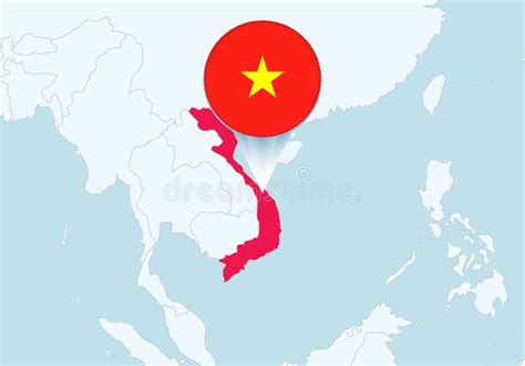 Asia Con El Mapa De Vietnam Seleccionado Y El Icono De La Bandera