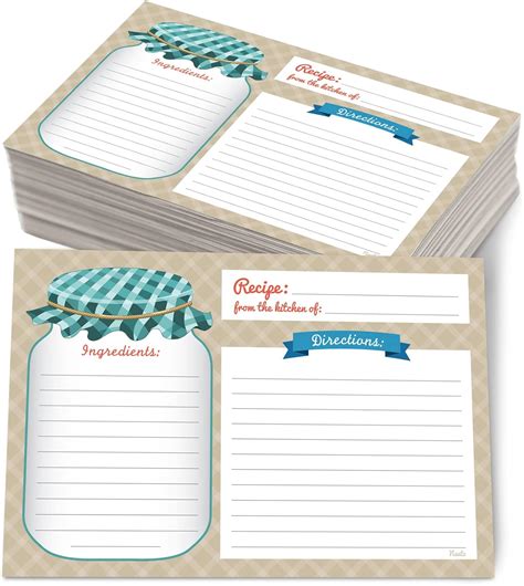 Amazon.com: Neatz Mason Jar Recipe Cards - 50 Double Sided Cards, 4x6
