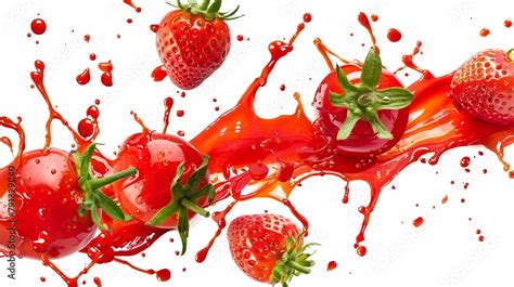 Red Paint Splash Tomato Strawberries Tomato Ketchup Sauce Splashes