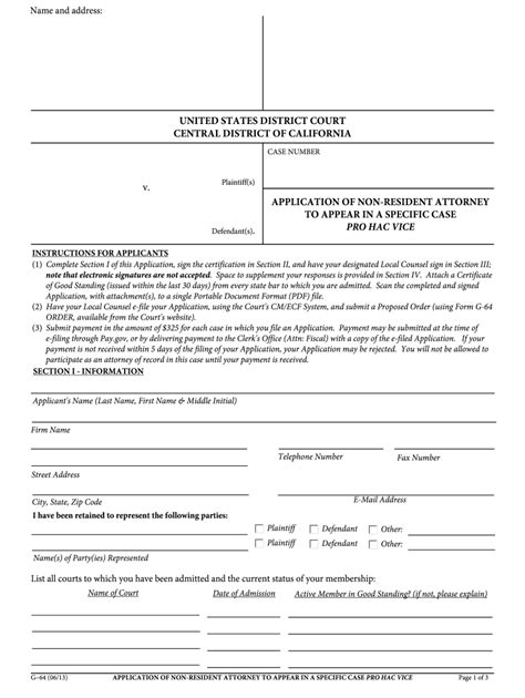 Form G Pro Hac Vice Central District Fill Out Sign Online