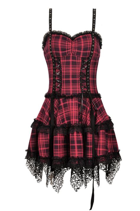 Red Tartan Eyelet Straps Punk Gothic Dress By Dark In Love Gothic Clothing