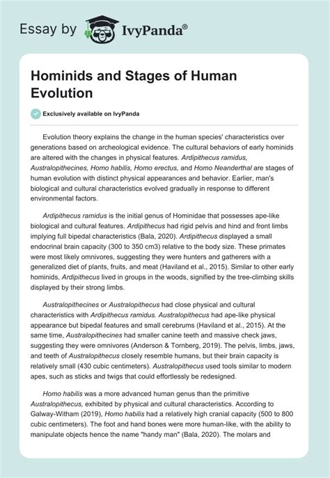 Hominids And Stages Of Human Evolution 563 Words Essay Example