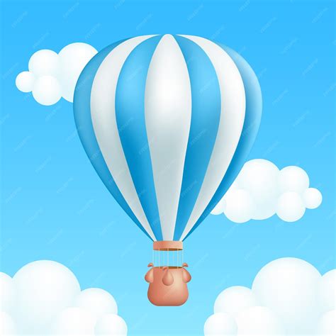 Premium Vector Hot Air Balloon Floating High In Blue Sky The 3d Cartoon Balloon With Blue