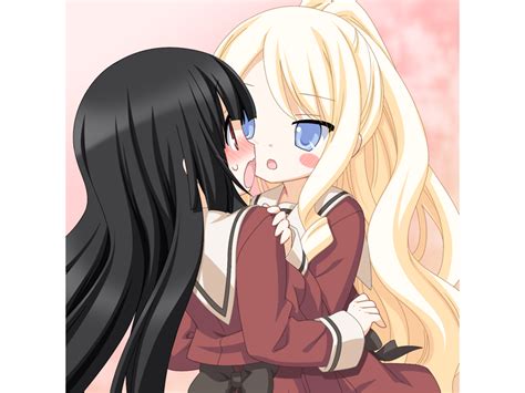 Safebooru 2girls Black Hair Blonde Hair Blue Eyes Blush Blush