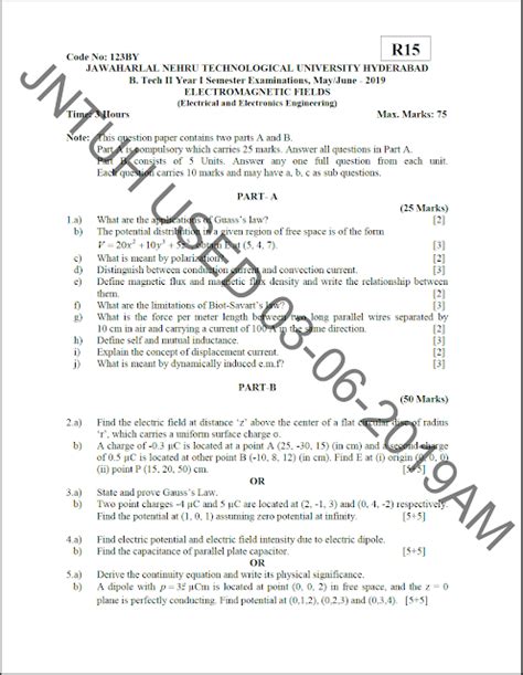 JNTUH B Tech Electromagnetic Fields May June 2019 Question Paper