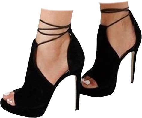 Womens Peep Toe Platform Heels Sexy Sandals Strappy Lace