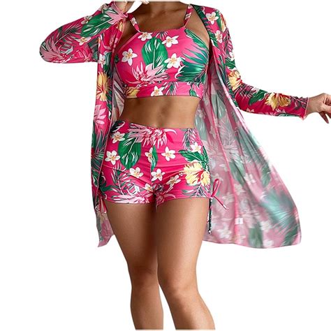Amzcrzy Piece Women S Swimsuit Floral Printed Push Up Bikini Set With Kimono Cover Ups High