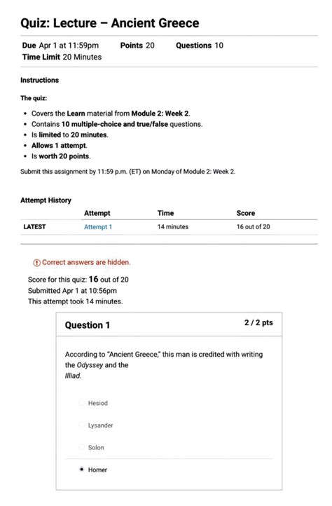 Quiz: Lecture on Ancient Greece - Module 2 (20 Points) - Studocu