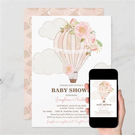 Pastel Pink Hot Air Balloon Girl Baby Shower Invitation Zazzle
