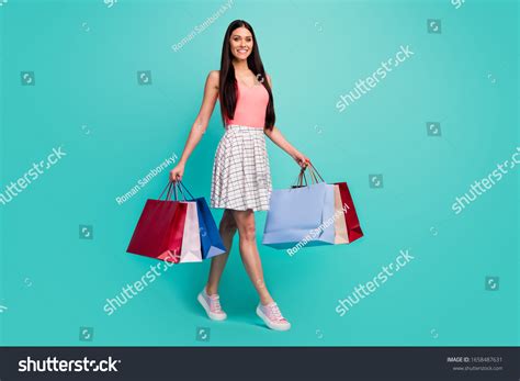 Girl With Many Shopping Bags On Pastel White Background Over 113