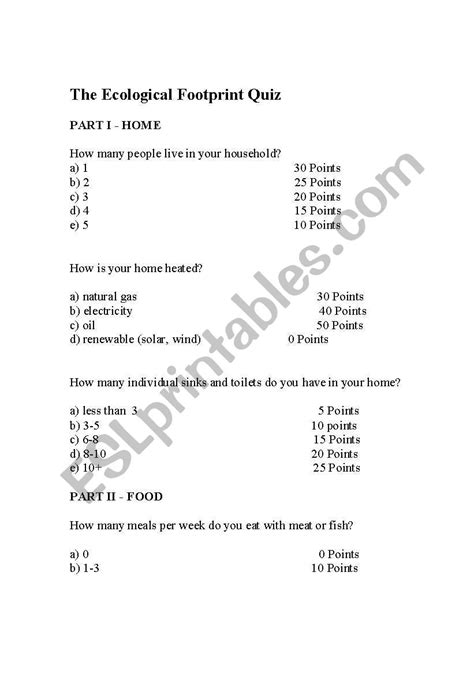 Personal Ecological Footprint Worksheet Ivuyteq