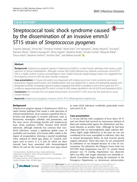 Pdf Streptococcal Toxic Shock Syndrome Caused By The Dissemination Of