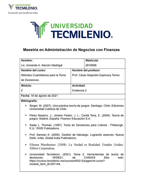 EV 2 Metodos Cuantitativos Maestría en Administración de Negocios con