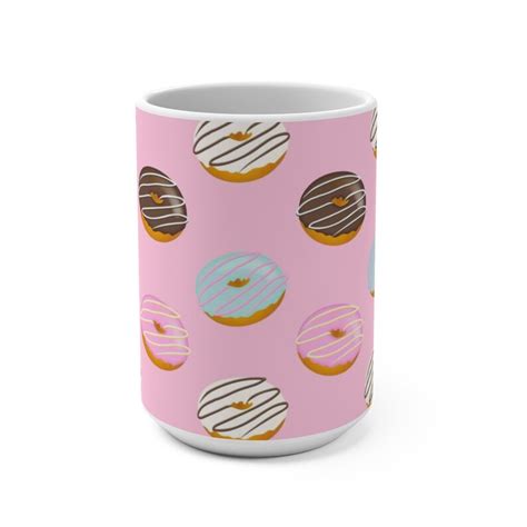 Donut Coffee Mug Ceramic 15 Oz Cute Pink Donut Design Etsy