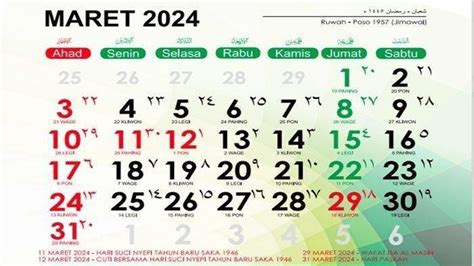 Kalender Hijriah Maret Lengkap Dengan Weton Hitung Mundur Awal