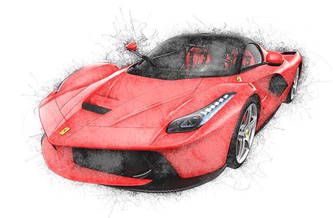 The Ferrari Laferrari - Front Closeup Sketch Digital Art by Paul Dordea