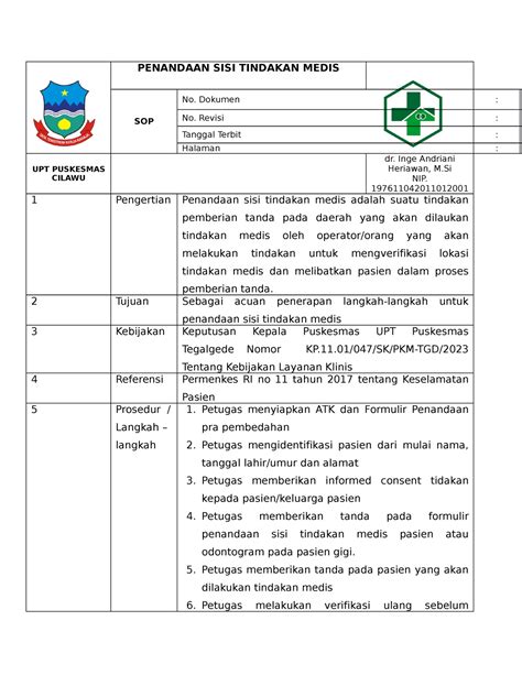 SOP Penandaan SISI Tindakan Medis PENANDAAN SISI TINDAKAN MEDIS SOP