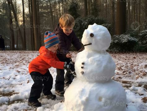 Kids building a snowman in winter day AI Generative 28950223 Stock ...