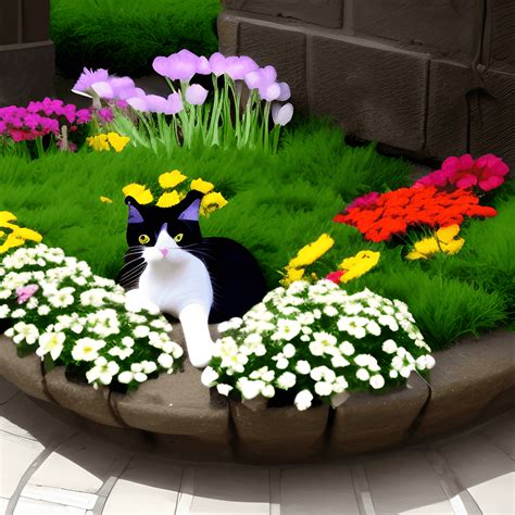 Cat Sleeping in a Flower Garden · Creative Fabrica